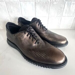 Cole Haan 2.ZeroGrand Metallic Bronze Oxford Shoes Mens 11.5 Lace-Up Laser Cut